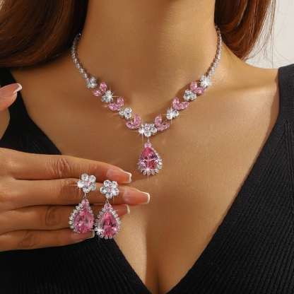 Pink Zircon Flower and Teardrop Set