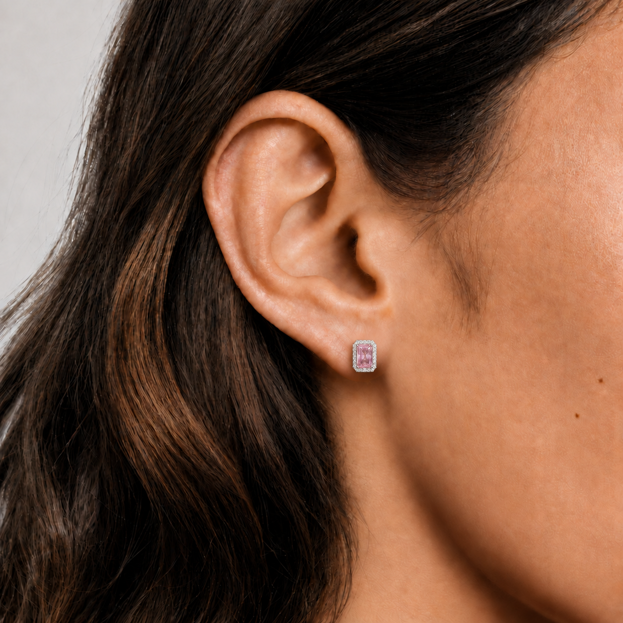 Elongated Pink Zircon & Diamond-Accented Stud Earrings