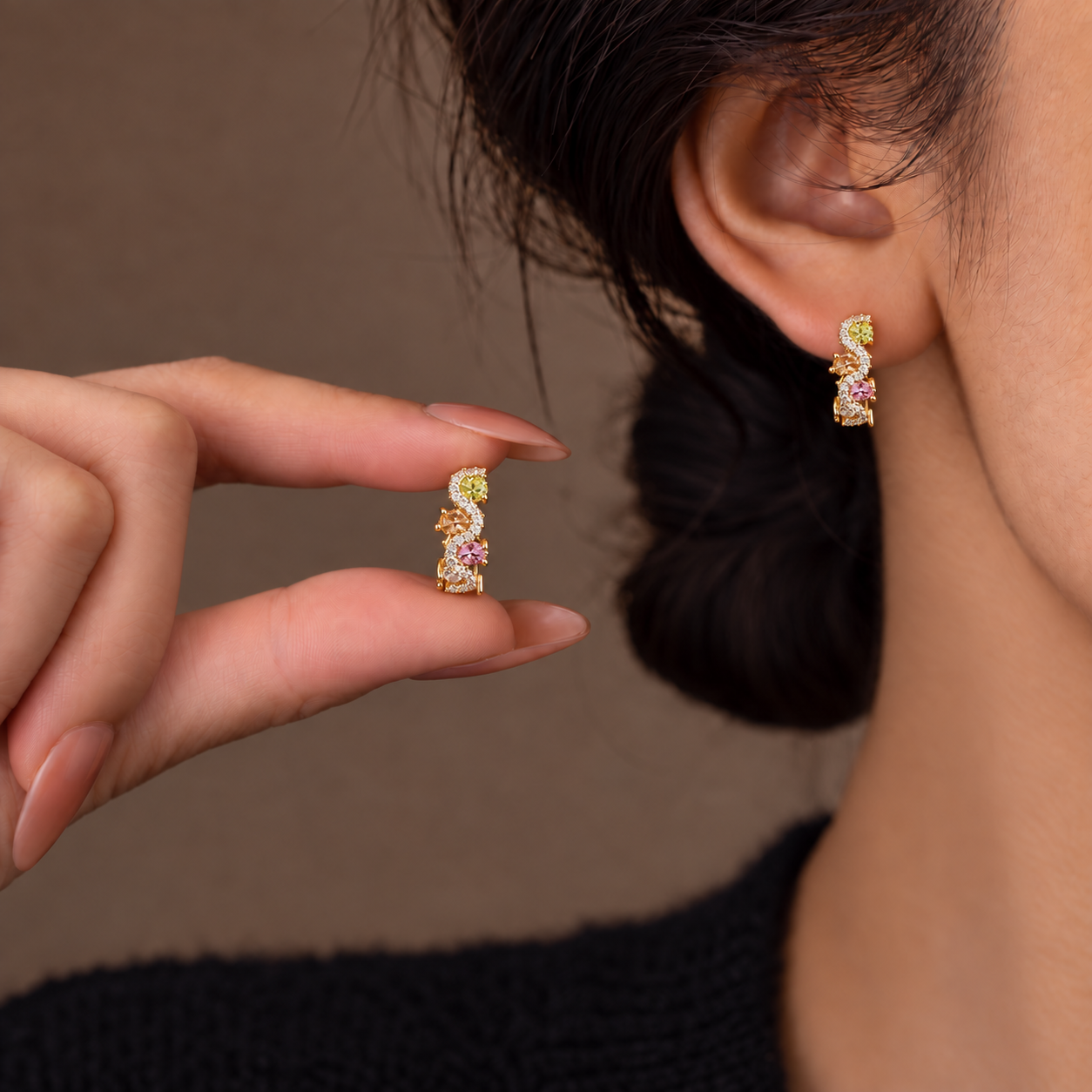 Colorful Zircon Wrap-Style Hoop Earring