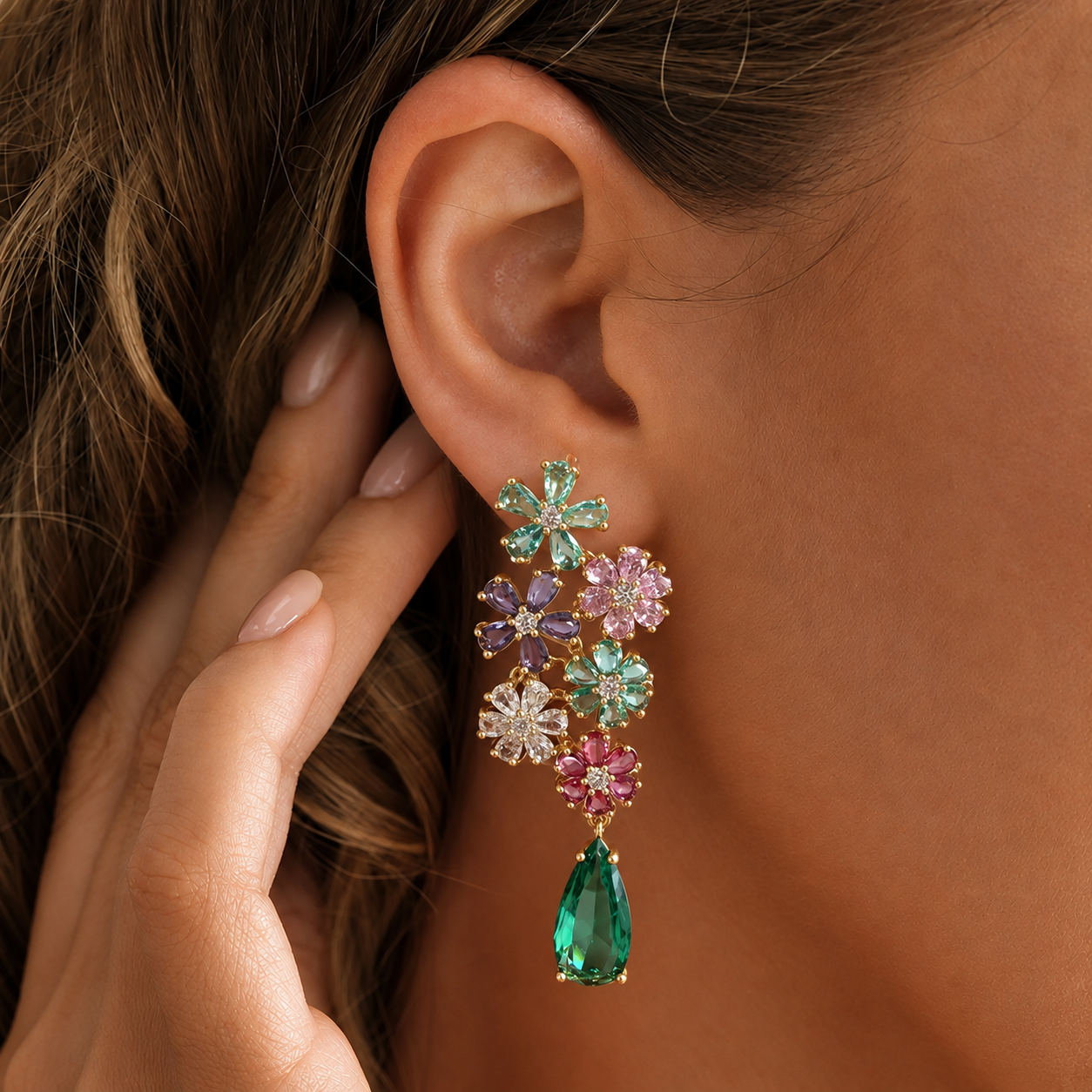 Colorful Floral Teardrop Earrings