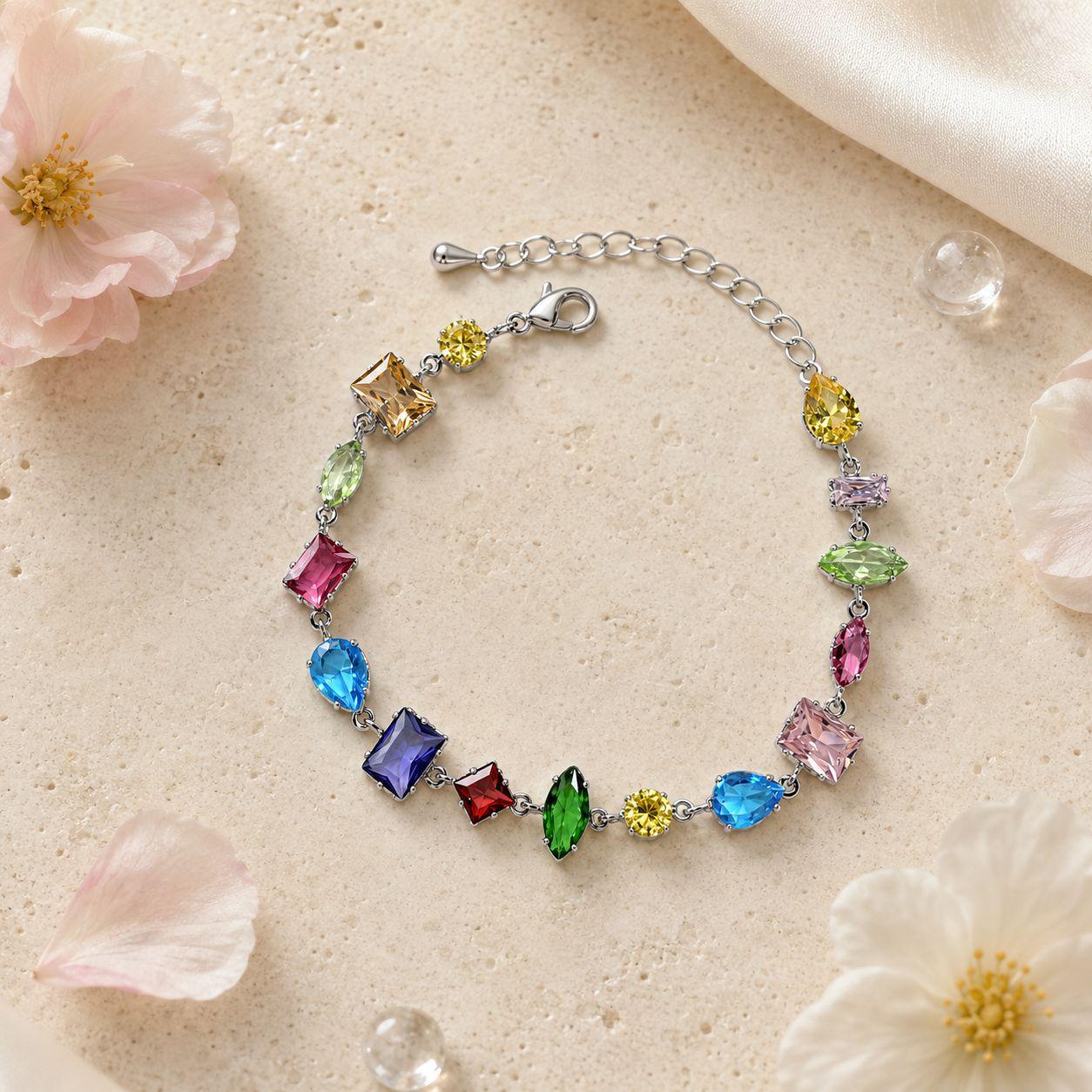 Multicolor multi-motif zircon bracelet