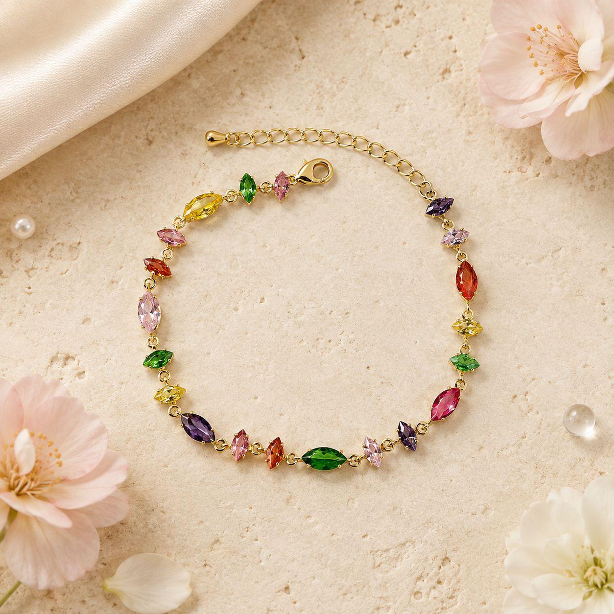 Multicolor egg-shaped zirconia bracelet