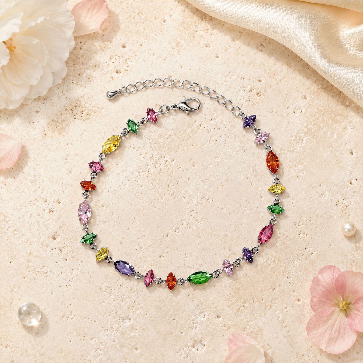 Multicolor egg-shaped zirconia bracelet