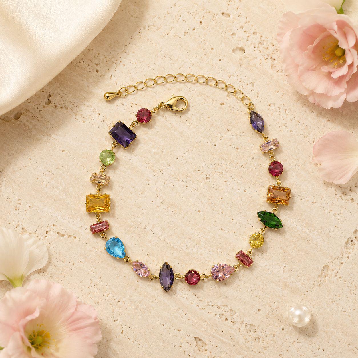 Multicolor Round and Square Cubic Zirconia Bracelet