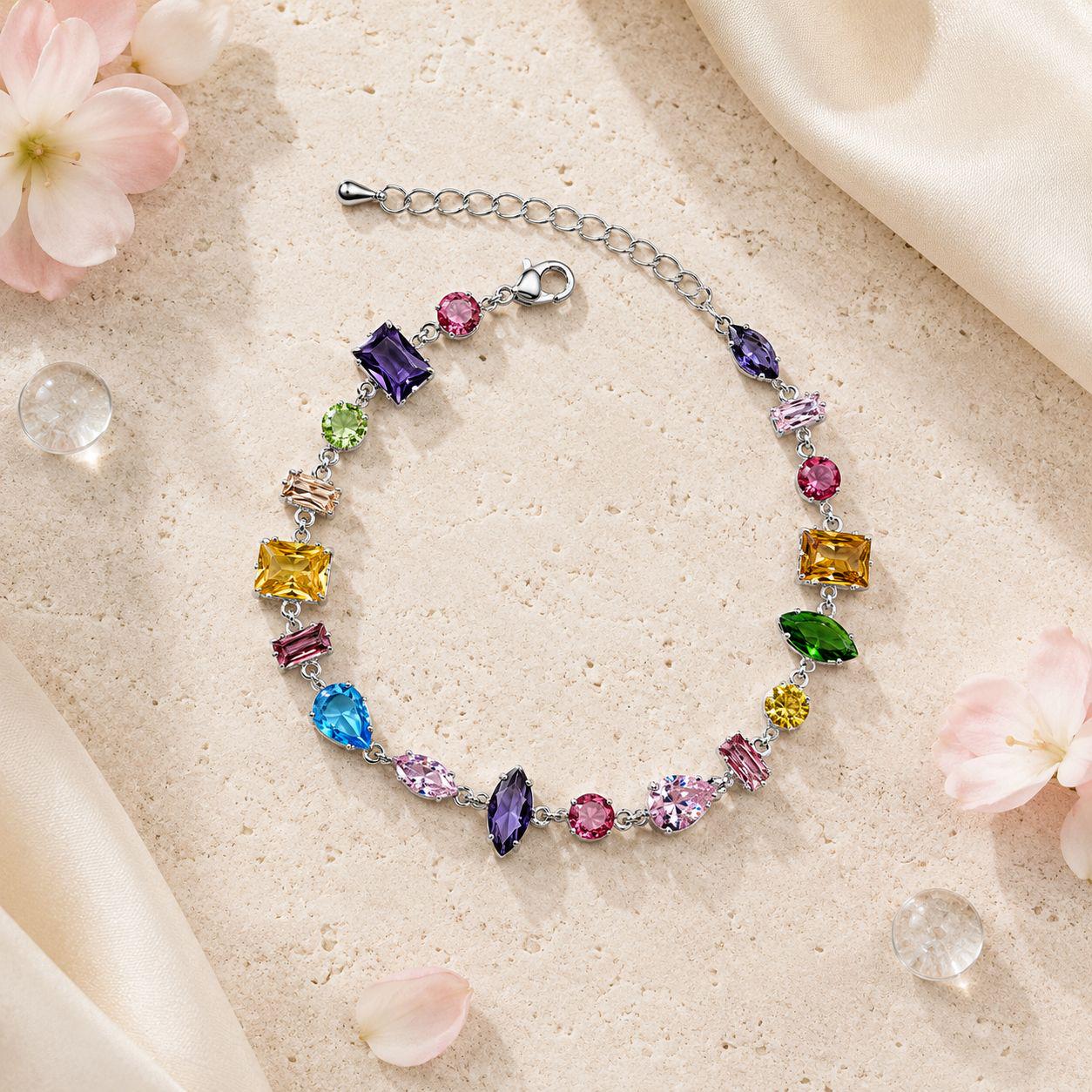 Multicolor Round and Square Cubic Zirconia Bracelet