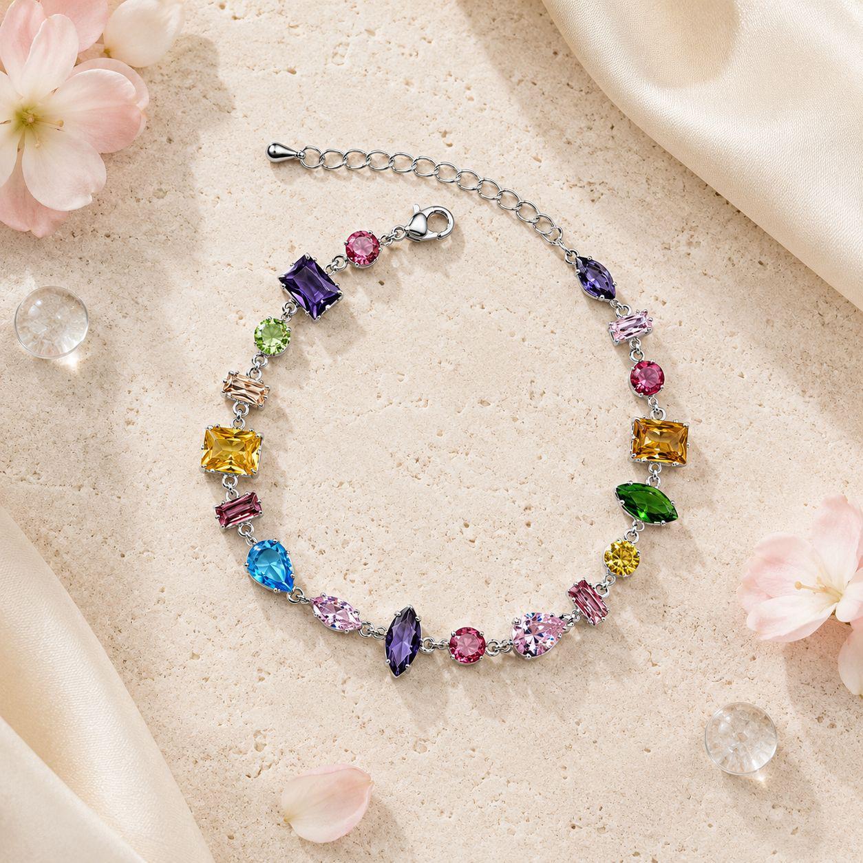 Multicolor Round and Square Cubic Zirconia Bracelet
