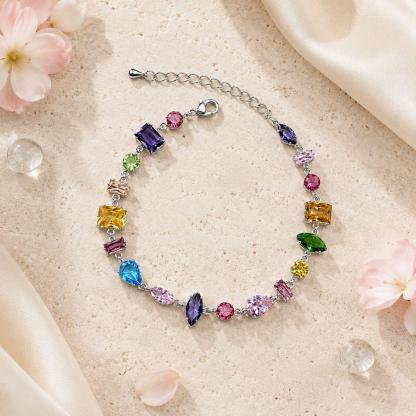 Multicolor Round and Square Cubic Zirconia Bracelet