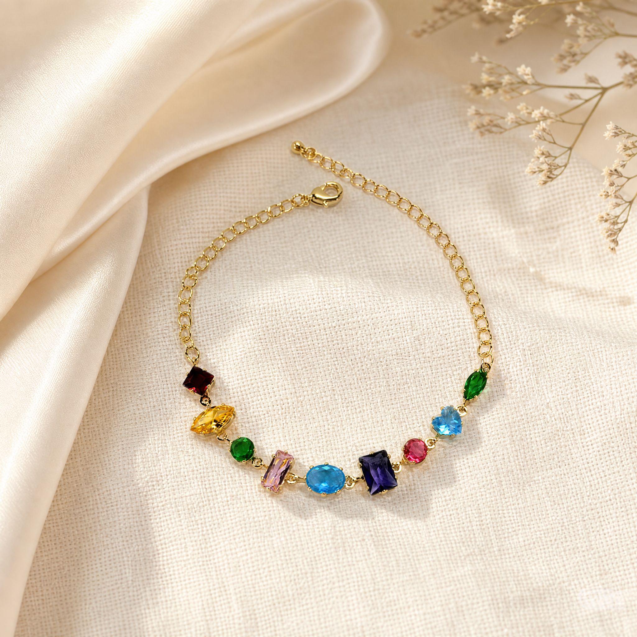Multicolor Heart-Shaped Zircon Bracelet