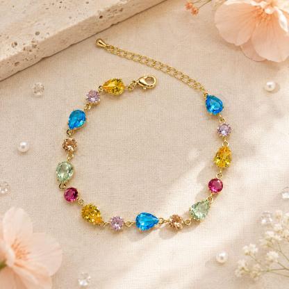 Two-tone teardrop cubic zirconia bracelet
