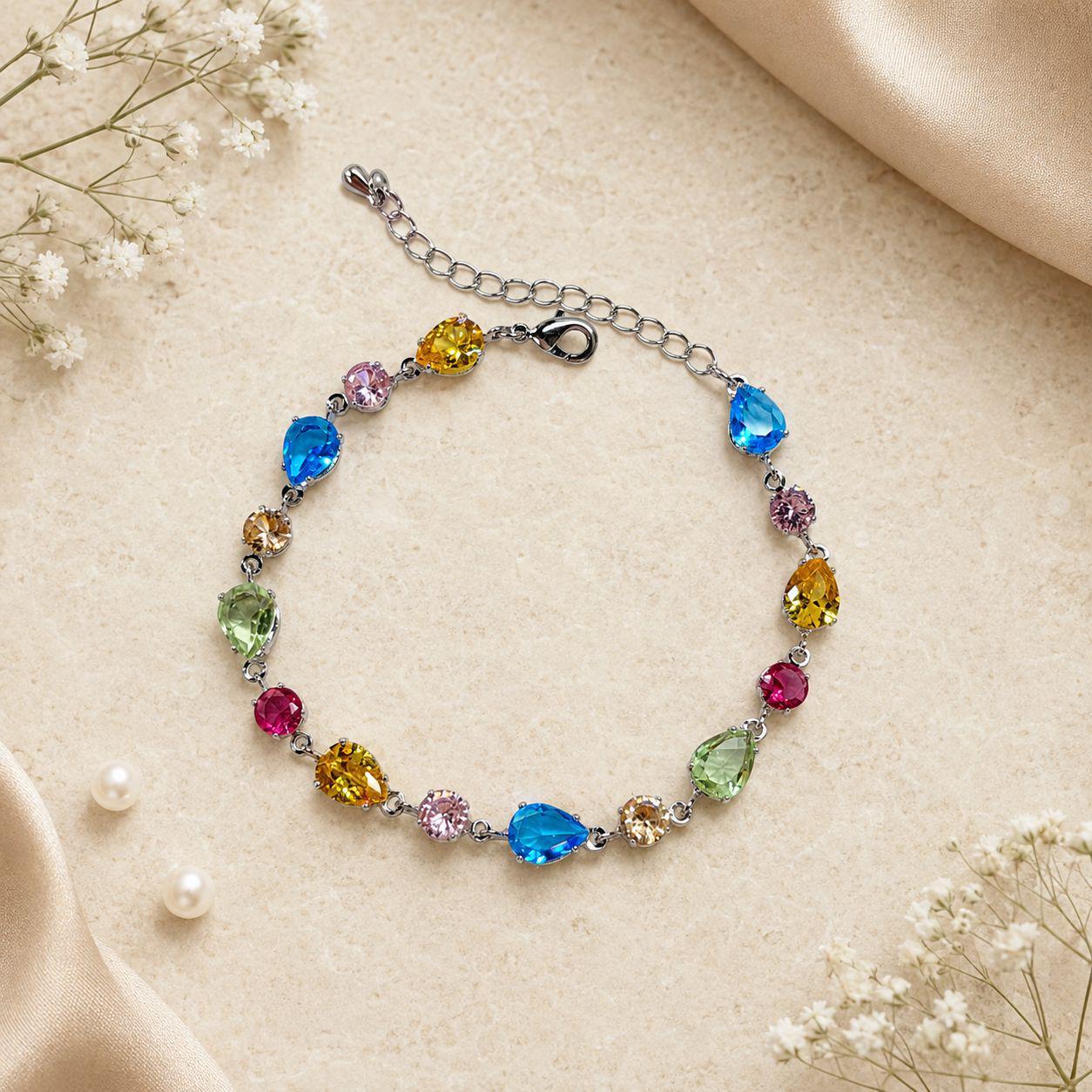 Two-tone teardrop cubic zirconia bracelet