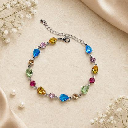Two-tone teardrop cubic zirconia bracelet
