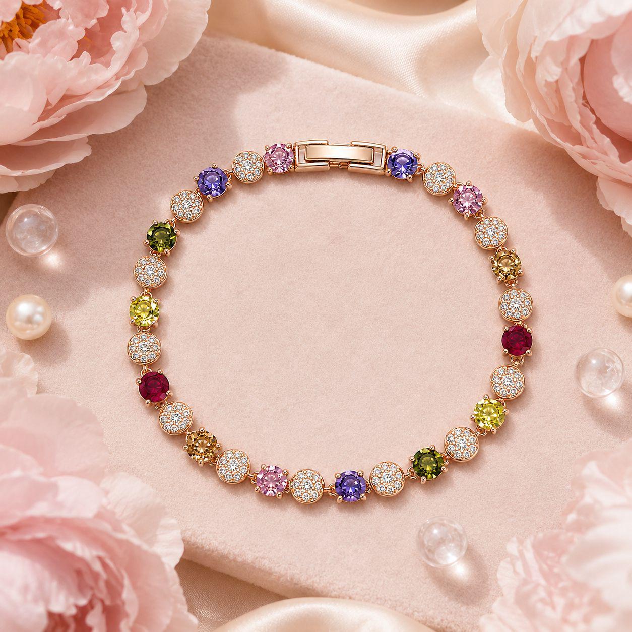 Multicolor Double-Circle Zircon Bracelet
