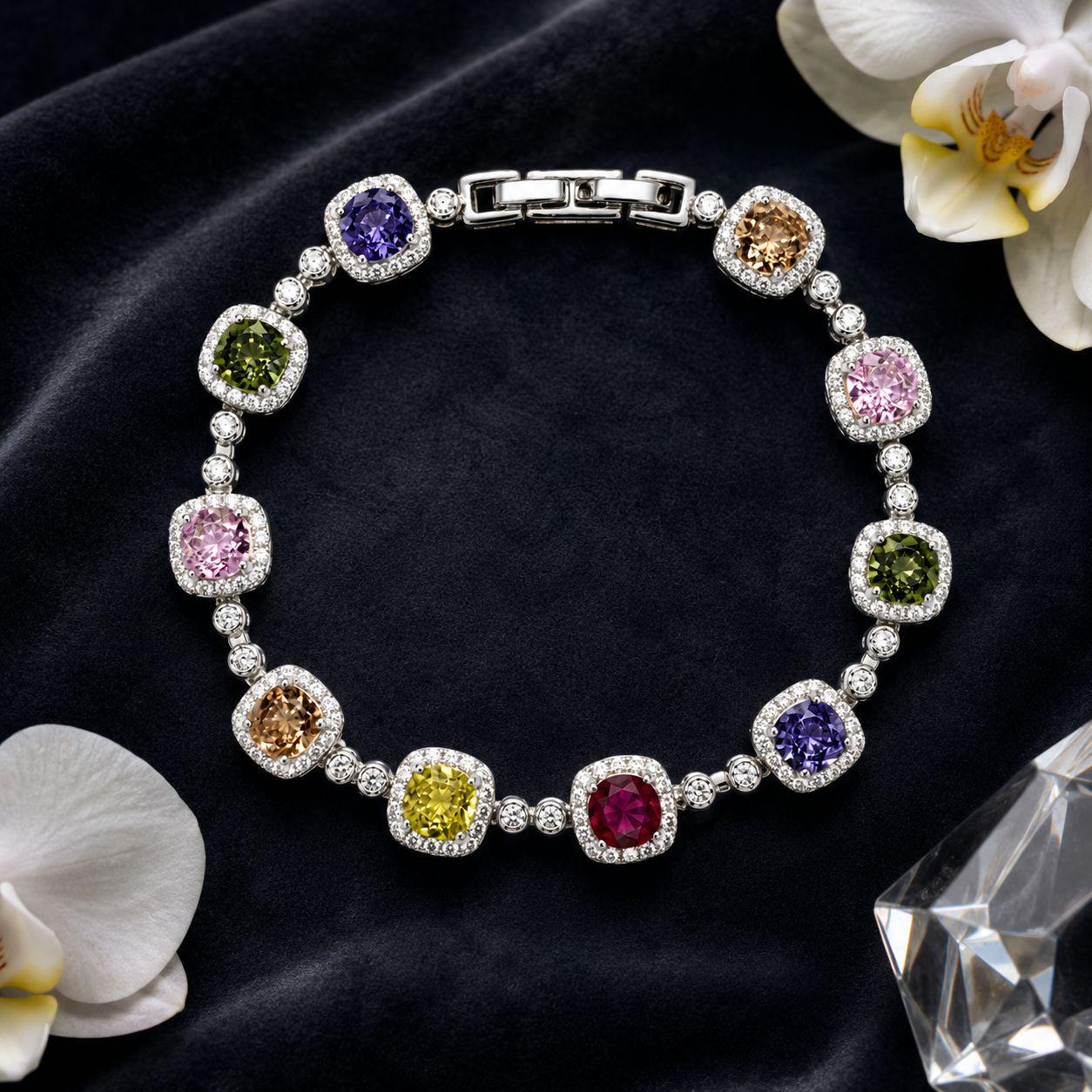 Multicolor Round and Square Cubic Zirconia Bracelet