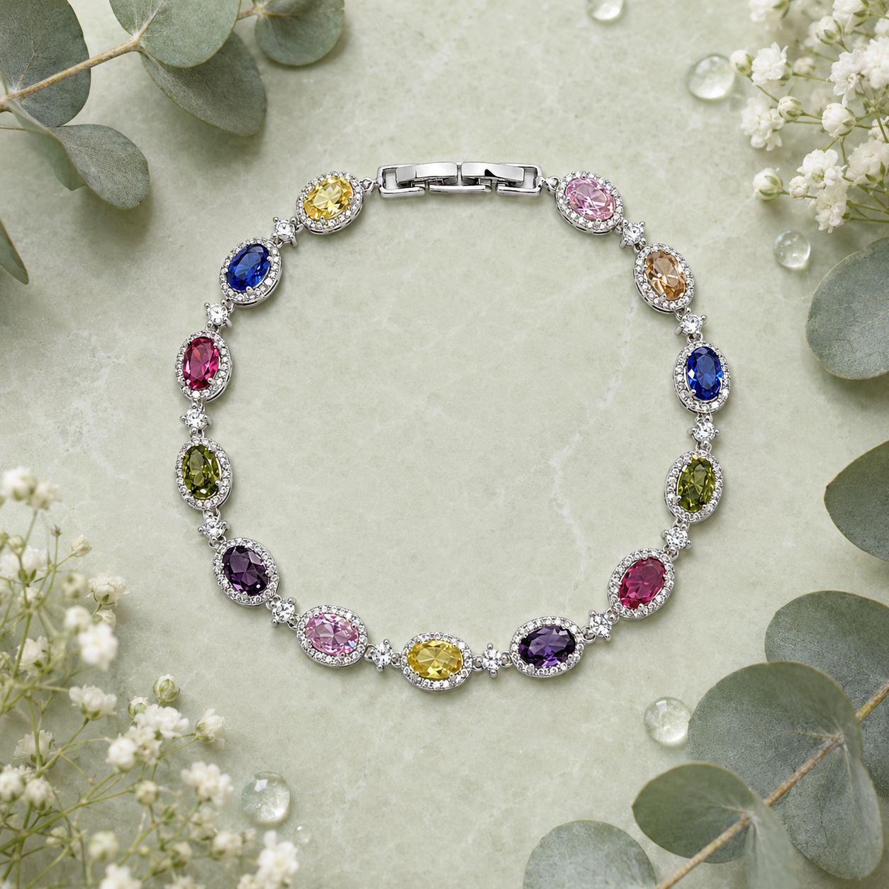 Multicolor egg-shaped zirconia bracelet
