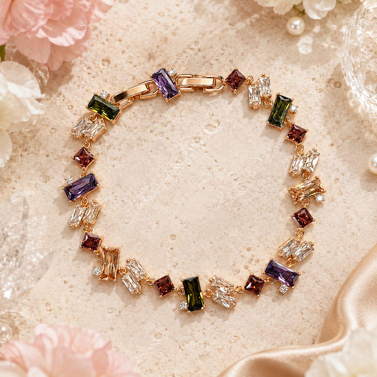 Multi-shape cubic zirconia bracelet