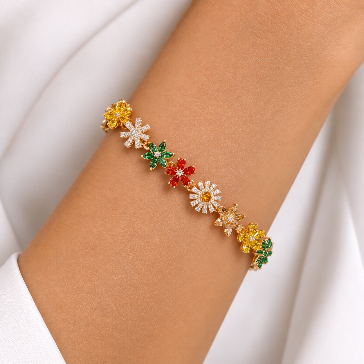 Multi-Petal Zircon Bracelet (Multicolor)