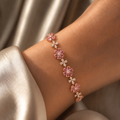 Pink Flower and Zircon Bracelet