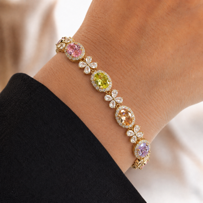 Colorful Four-Leaf Flower & Egg-Shaped Charm Bracelet