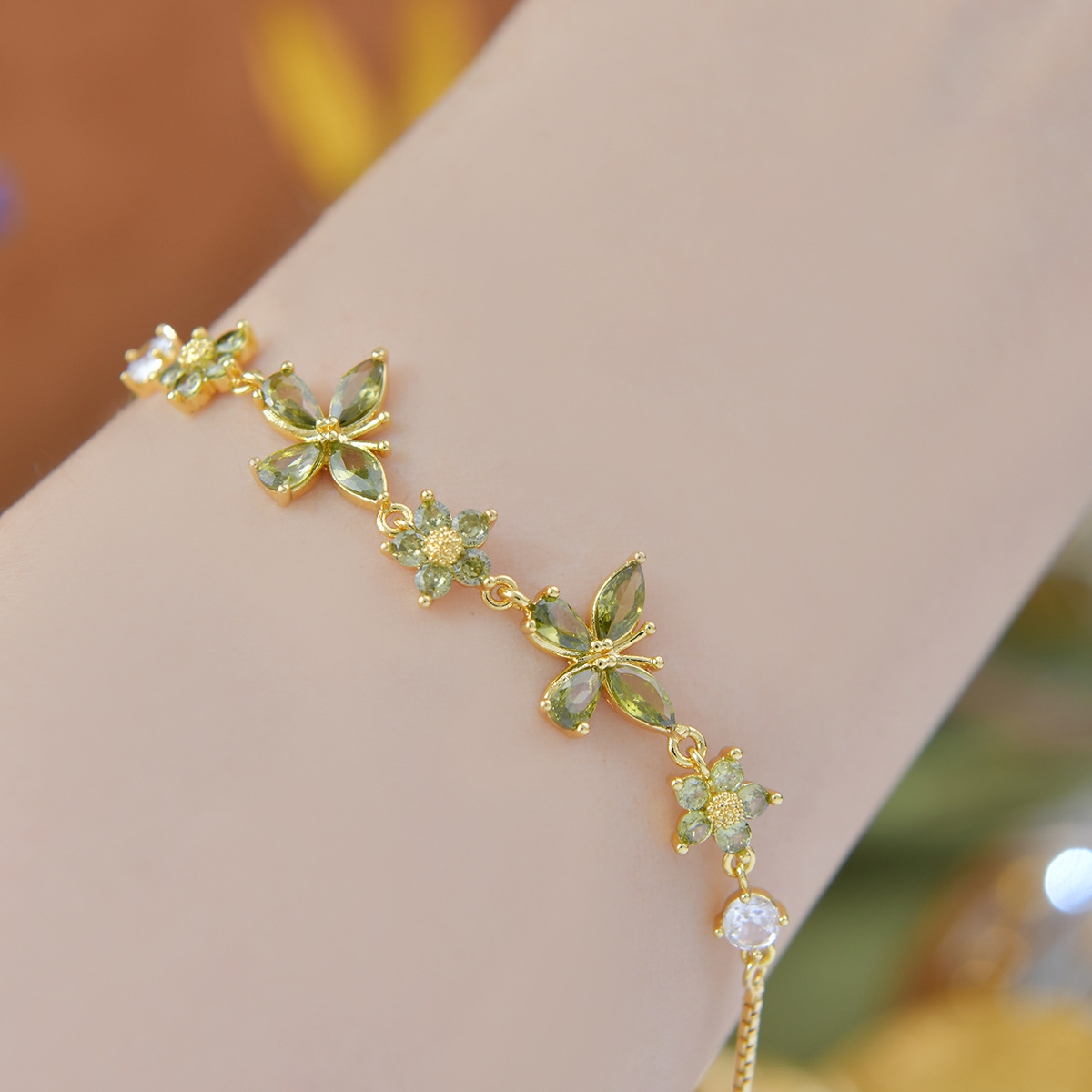 Zircon Butterfly and Flower Bracelet