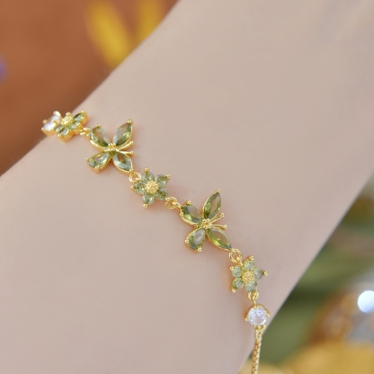 Zircon Butterfly and Flower Bracelet
