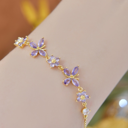 Zircon Butterfly and Flower Bracelet