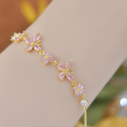 Zircon Butterfly and Flower Bracelet