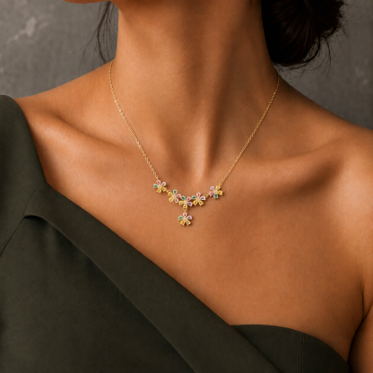 Colorful Floral Zircon Necklace