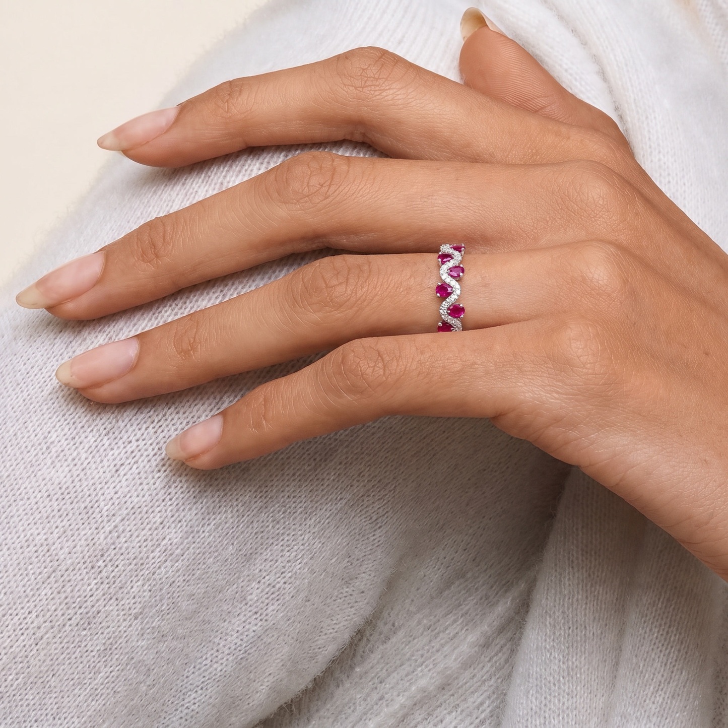 Pink Zirconia Wrap-Style Open Ring