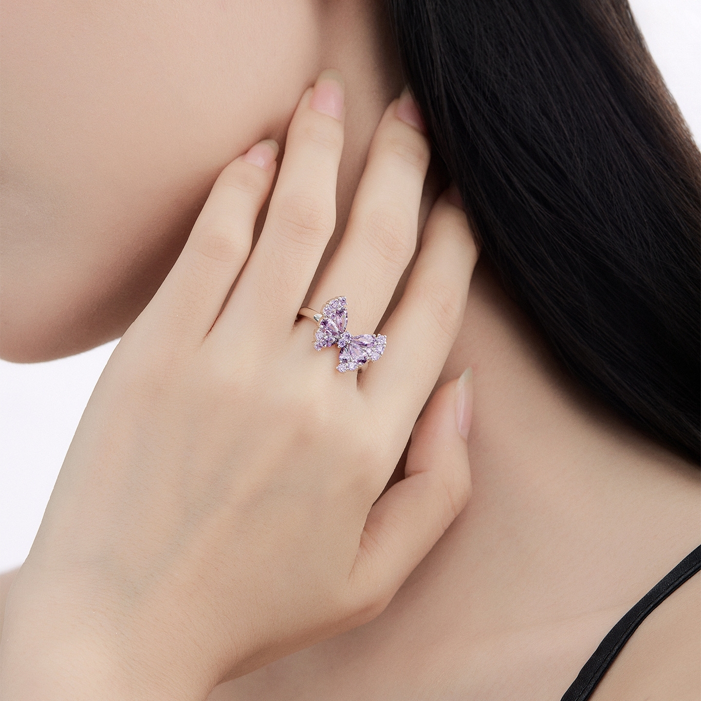 Purple Zircon Butterfly Open Ring