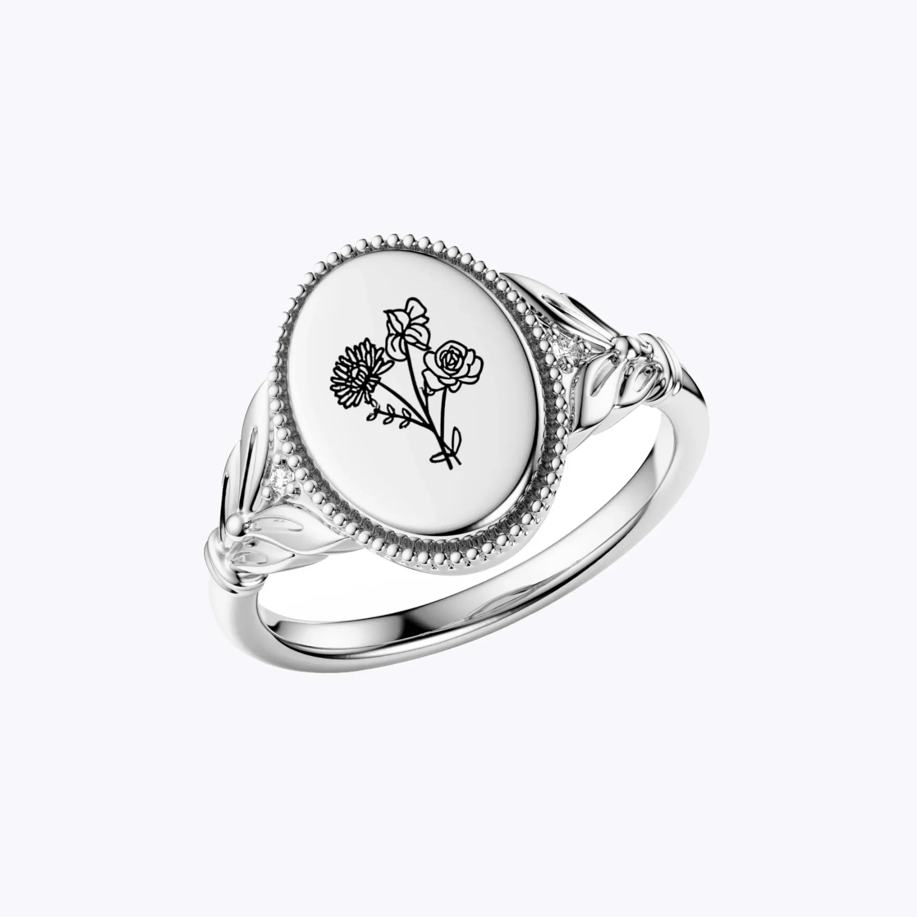 Custom 1-5 Birth Flower Ring with Side Ronud Birthstone