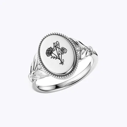 Custom 1-5 Birth Flower Ring with Side Ronud Birthstone