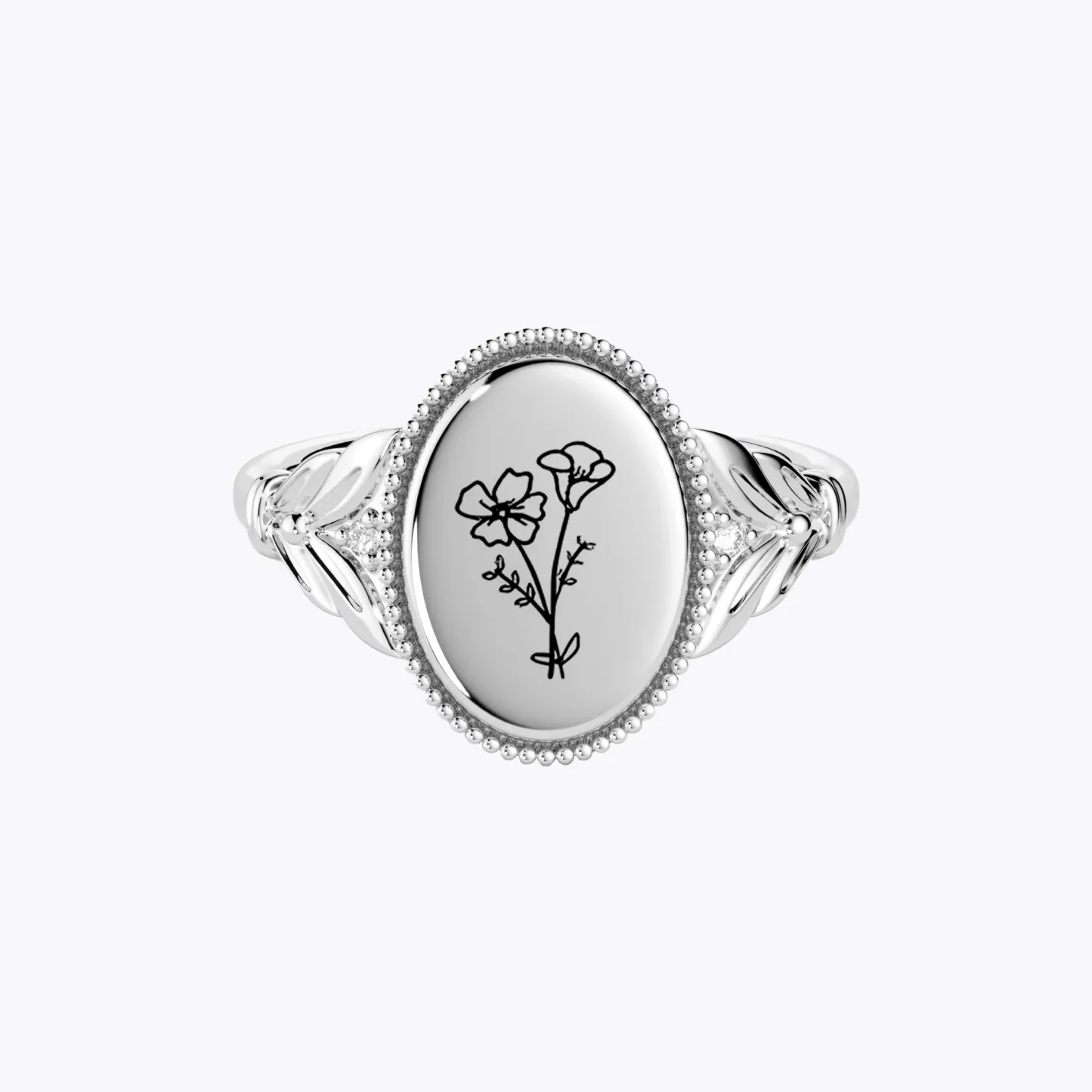 Custom 1-5 Birth Flower Ring with Side Ronud Birthstone