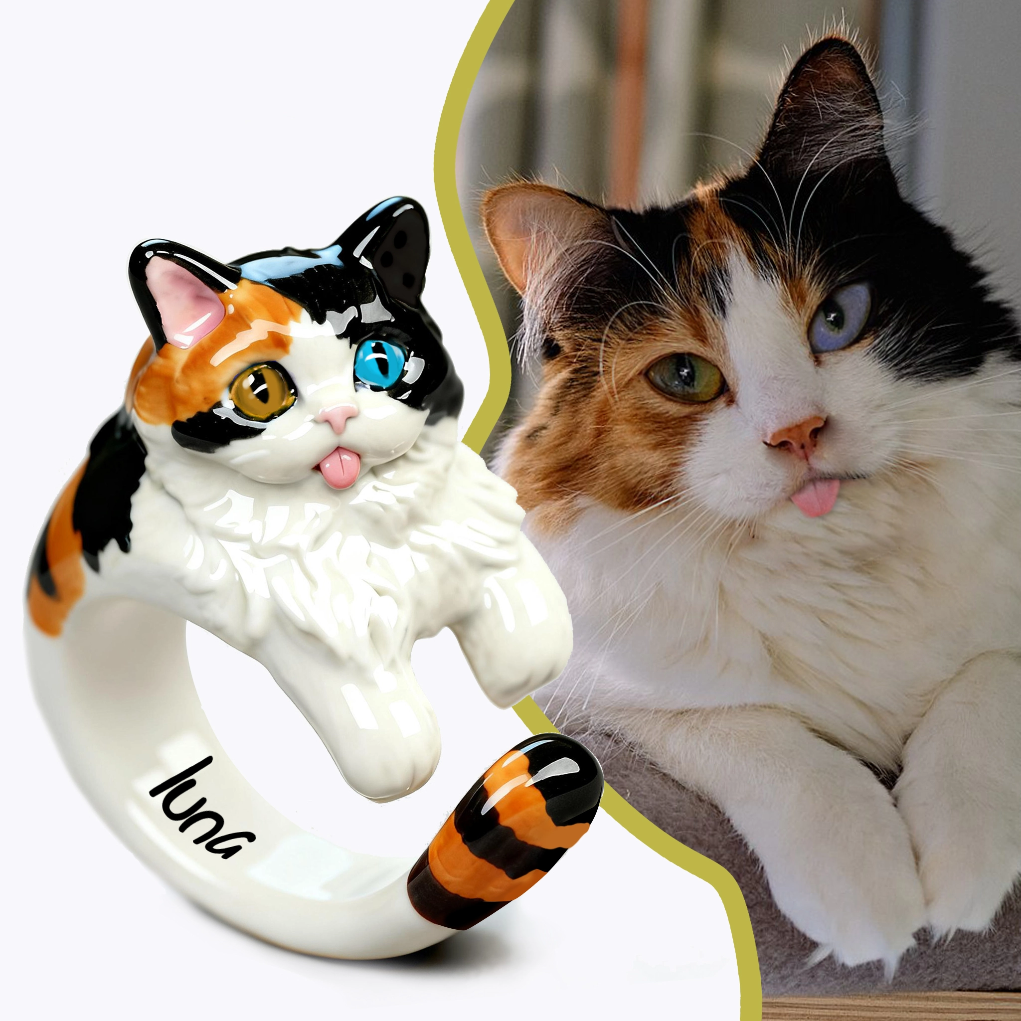 Custom 3D Handmade Ceramic Dog Cat Pet Tail Ring