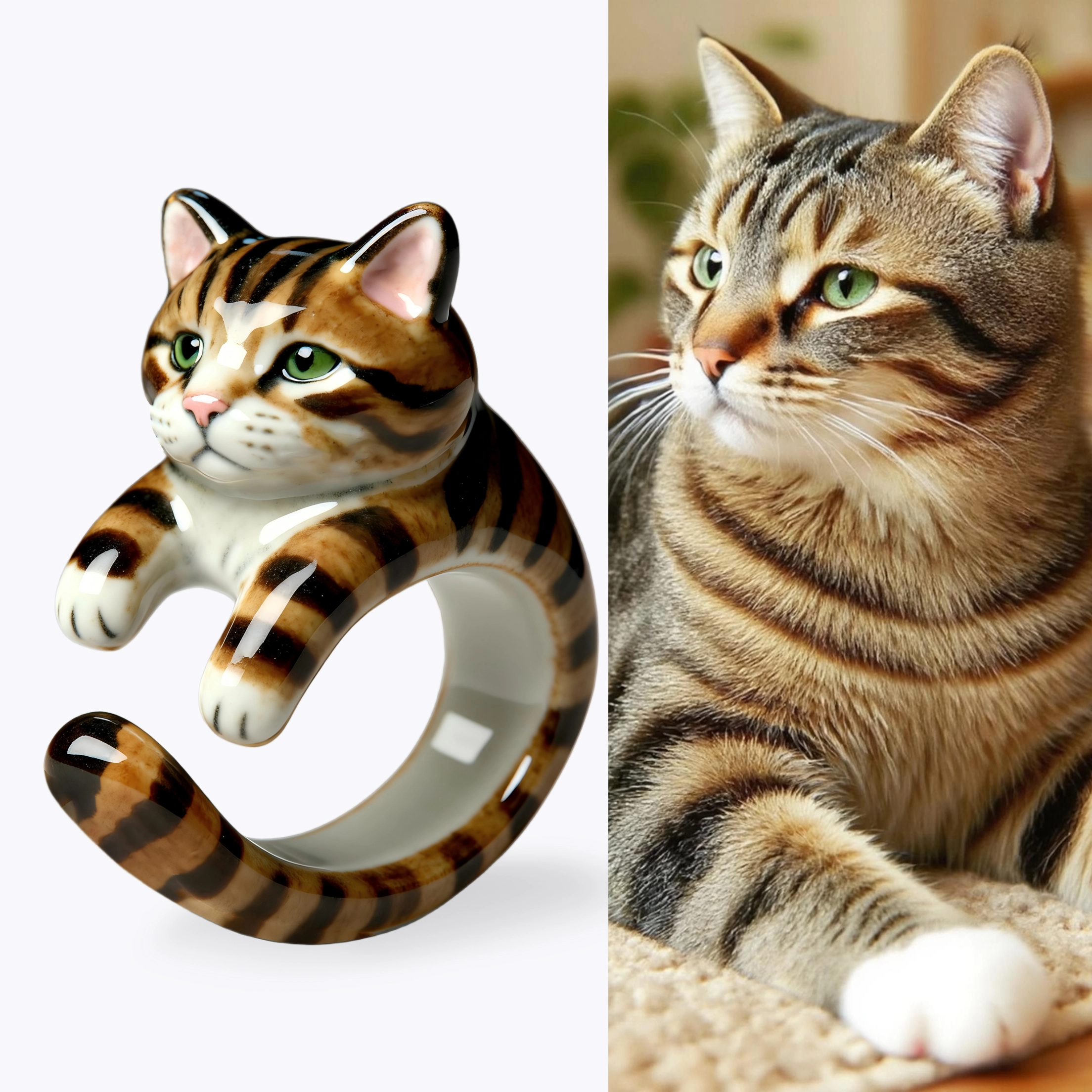 Custom 3D Handmade Ceramic Dog Cat Pet Tail Ring