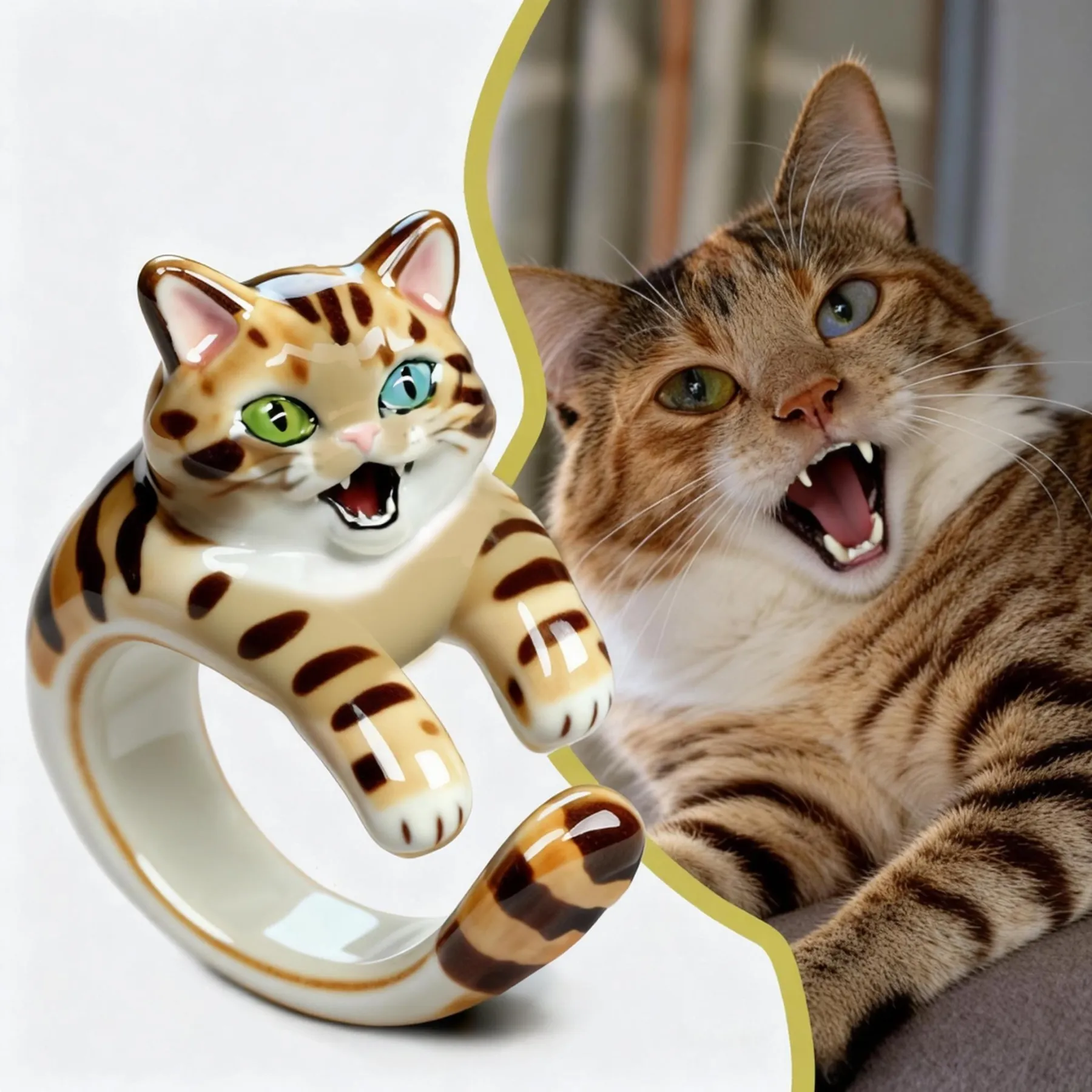 Custom 3D Handmade Ceramic Dog Cat Pet Tail Ring