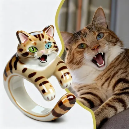 Custom 3D Handmade Ceramic Dog Cat Pet Tail Ring