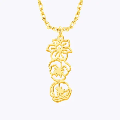Custom 1-5 Connected Birth Flower Necklace-BY PROMISE-For Mom,Birth Flower