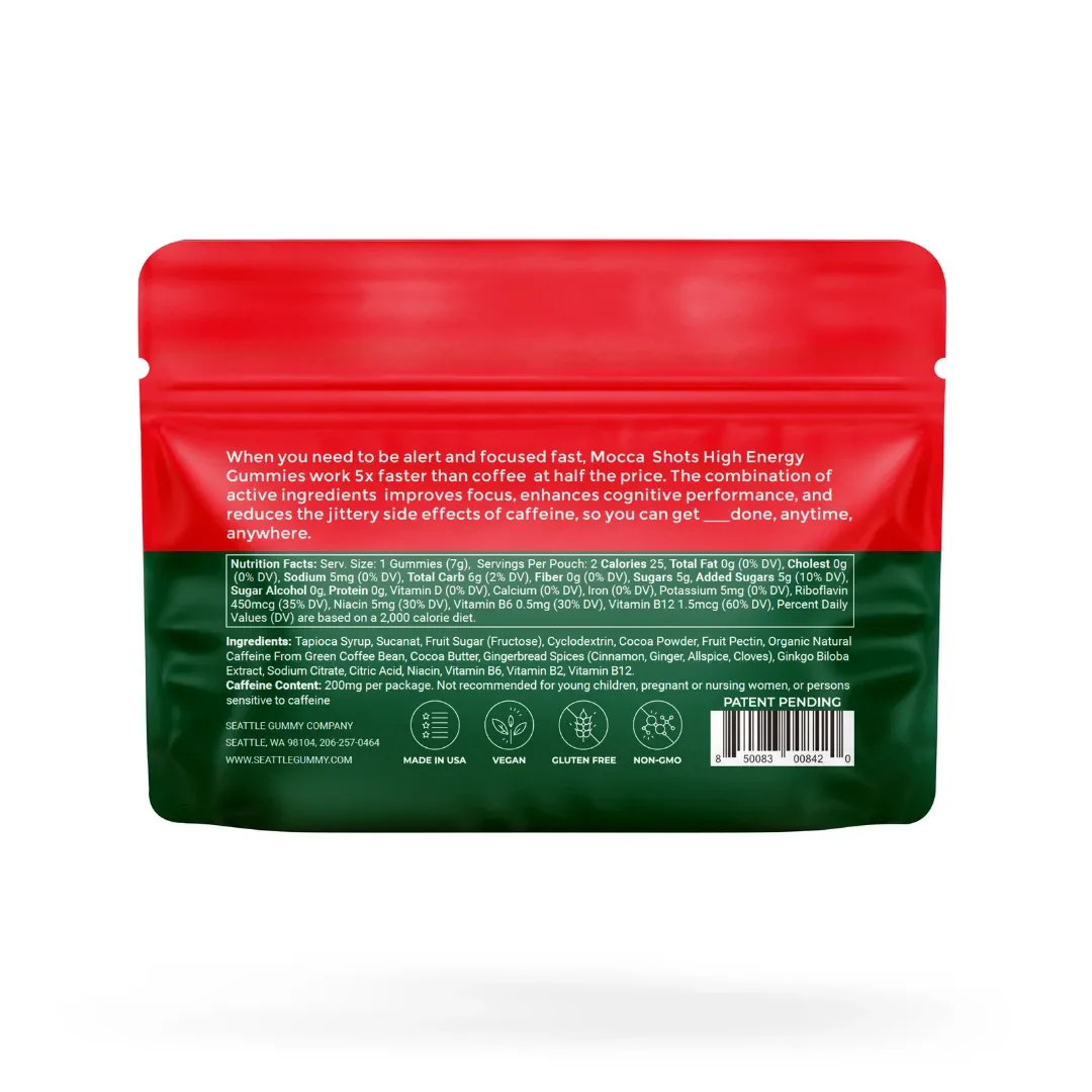 Mocca Shots Caffeine Gummies – Gingerbread - 12-Pack