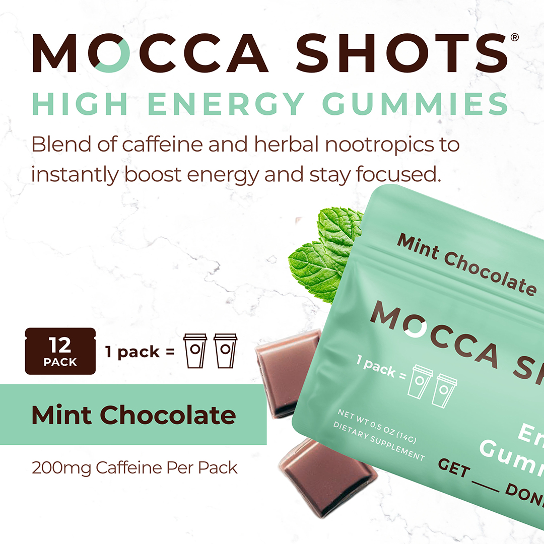 Raspberry Chocolate Energy Gummies & Mocca Shots – 12 Packs