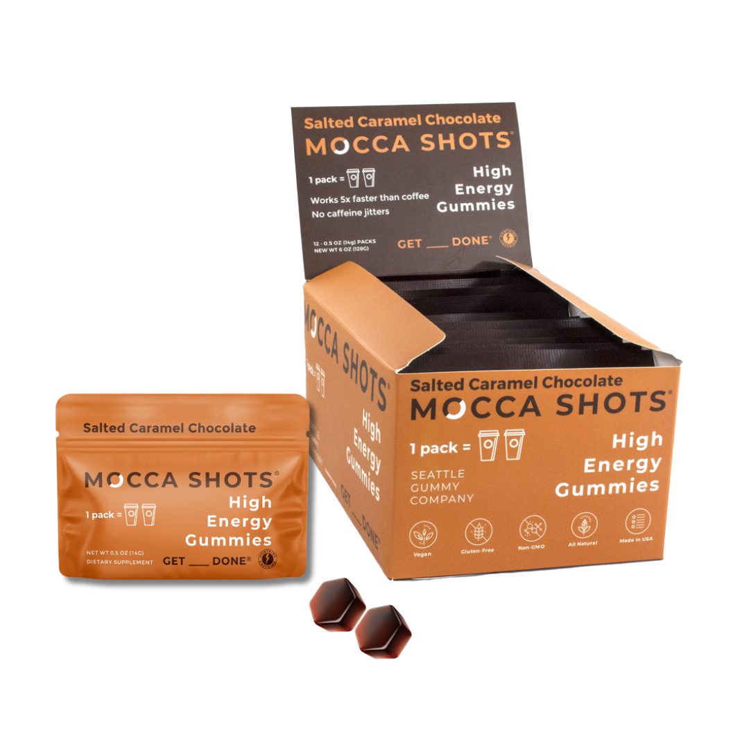 Raspberry Chocolate Energy Gummies & Mocca Shots – 12 Packs