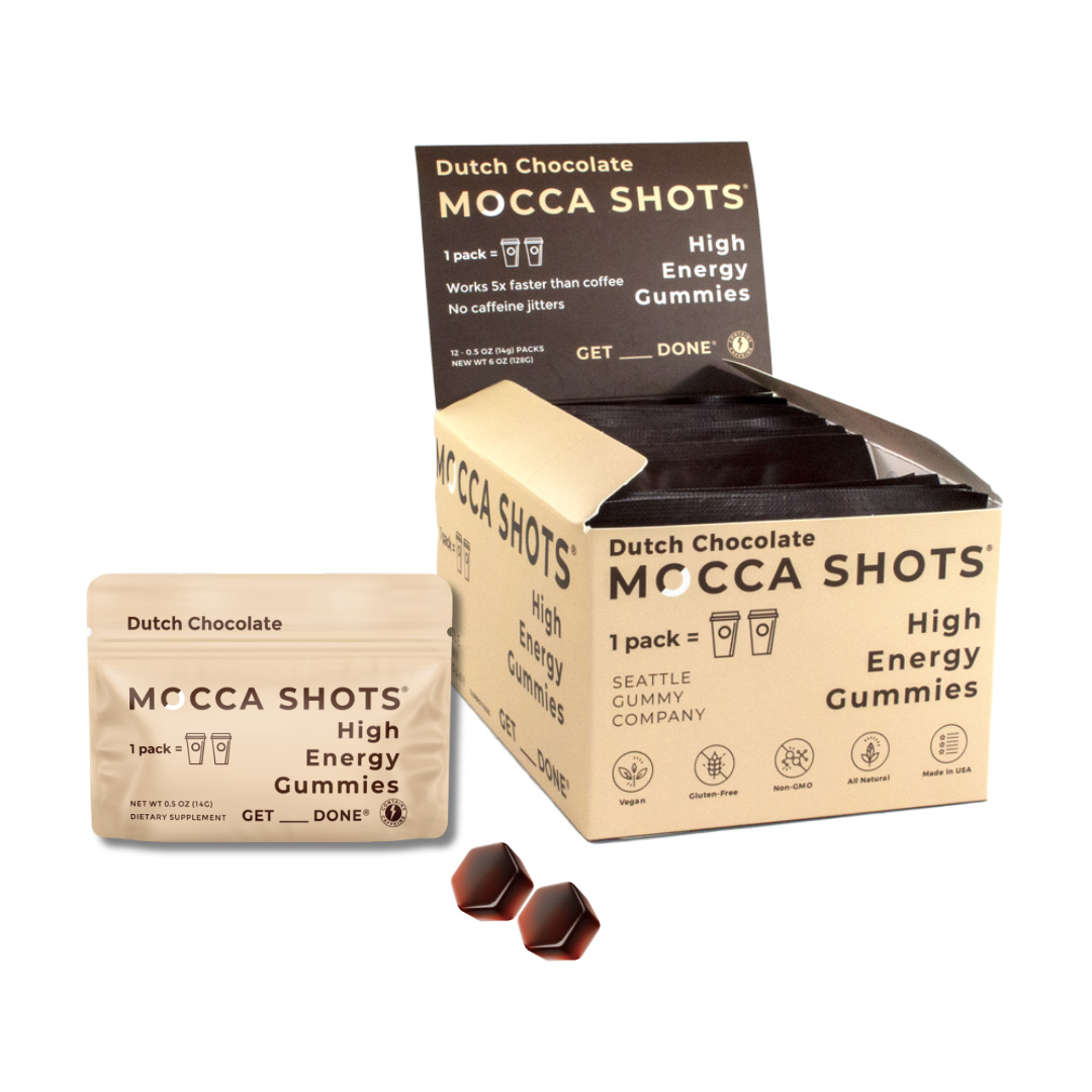 Raspberry Chocolate Energy Gummies & Mocca Shots – 12 Packs