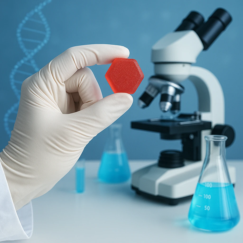 {"default":"scientist holding gummy in front of a microscope"}
