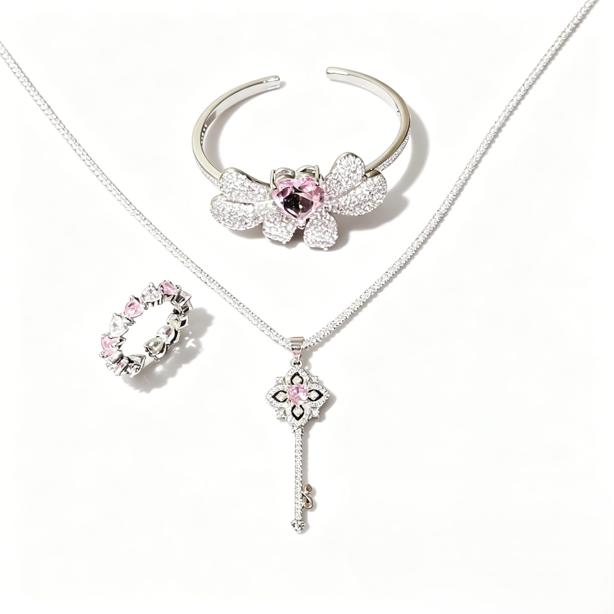 Candy pink heart-【Bracelet/Necklace/Ring/Earrings/Set】