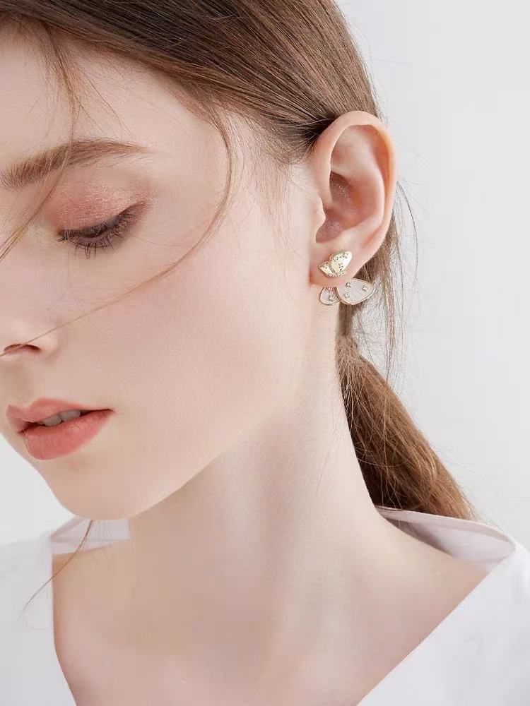 18K Gold Water Drop Butterfly Zircon Earrings