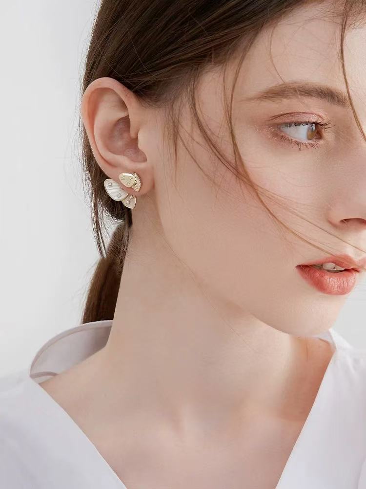 18K Gold Water Drop Butterfly Zircon Earrings