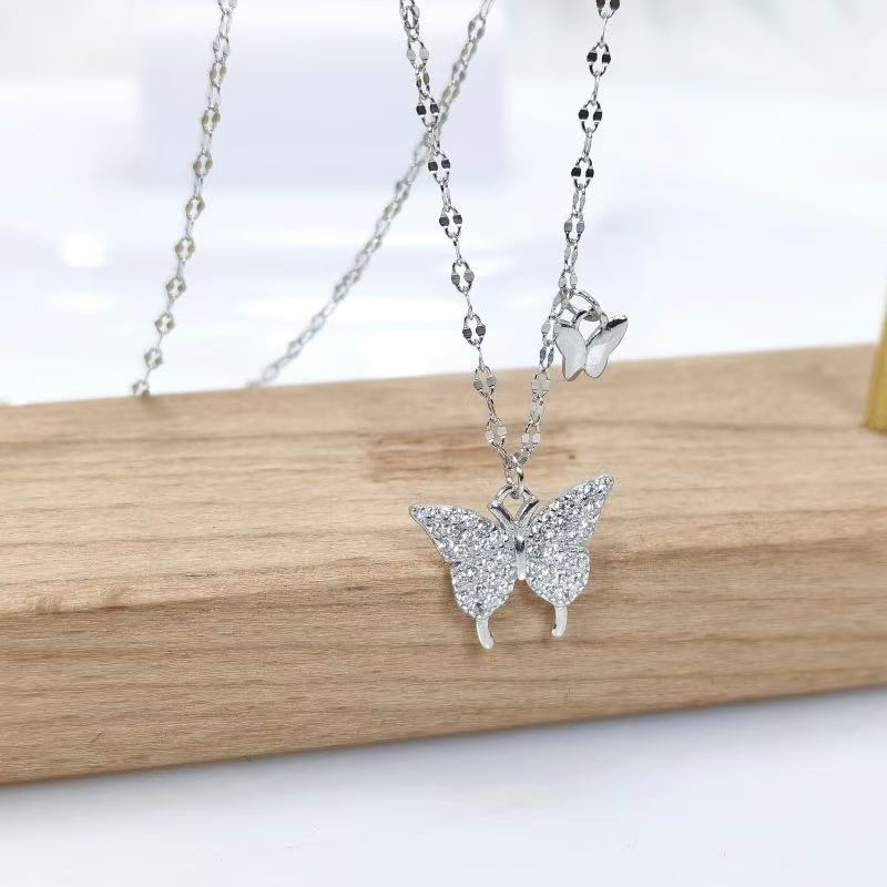 Double Butterfly Pendant Stacked -【Necklace】| 925 silver