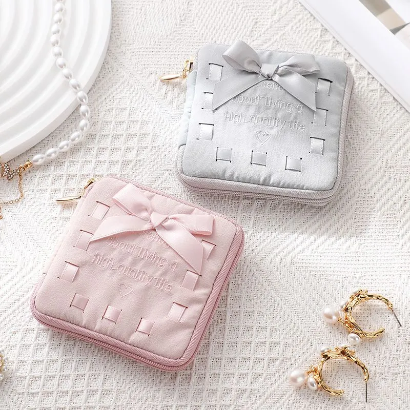 Ribbon Bow Square Foldable Jewelry Storage Pouch