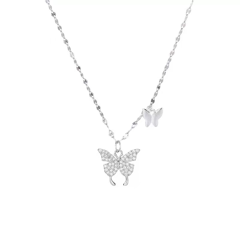 Double Butterfly Pendant Stacked -【Necklace】| 925 silver