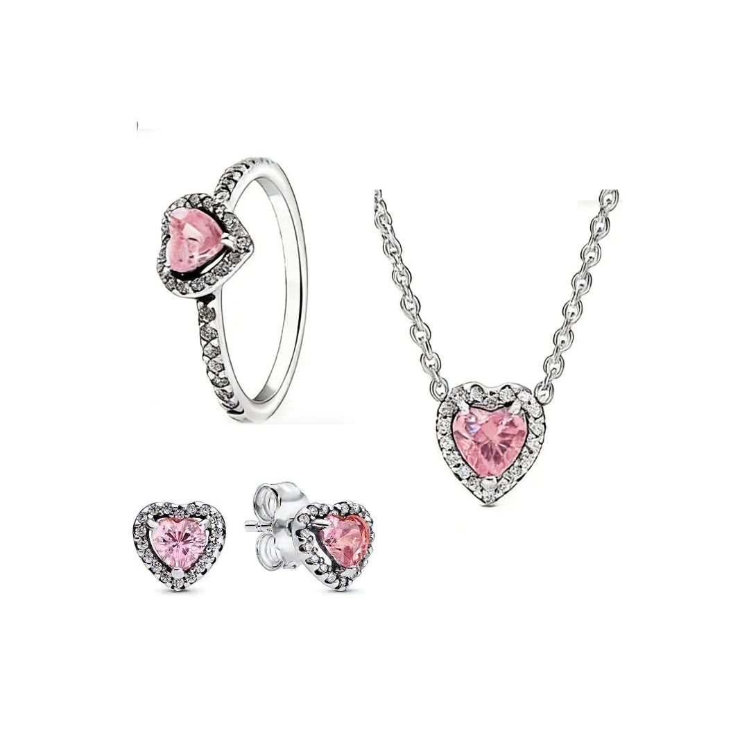 Pink silver Heart -【Necklace/Ring/Earrings/Set】| S925 Silver