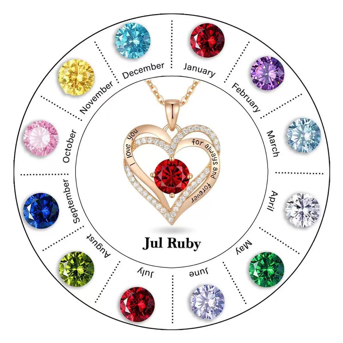 12 Months Birthstone Eternal Heart  -【Necklace】| 925 silver